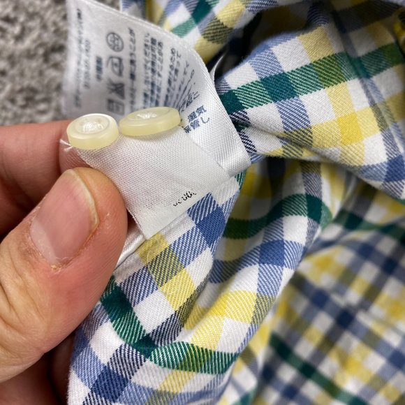 Eddie Bauer Shirt Men Large L Yellow White Blue Checkered Button Down Relaxed - Picture 8 of 11